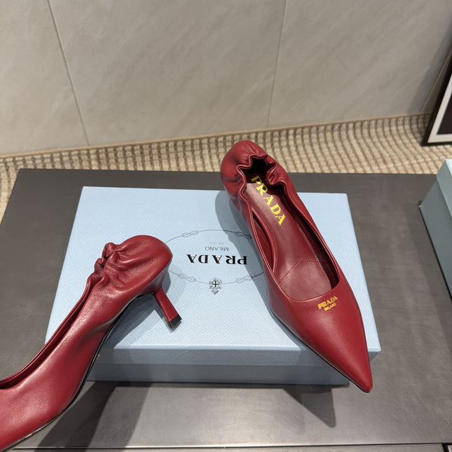 PRADA 26S POINTED TOE PUMPS 55MM IN DEEP WINE RED SHEEPSKIN