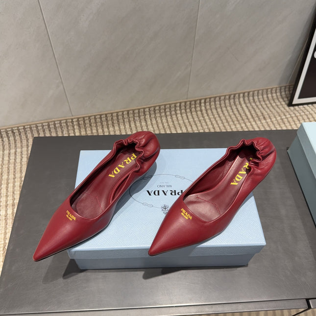 PRADA 26S POINTED TOE PUMPS 55MM IN DEEP WINE RED SHEEPSKIN