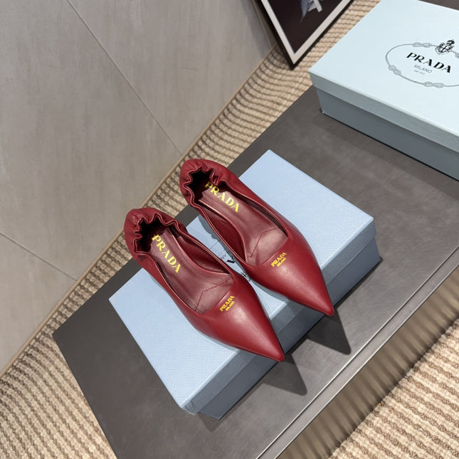 PRADA 26S POINTED TOE PUMPS 55MM IN DEEP WINE RED SHEEPSKIN