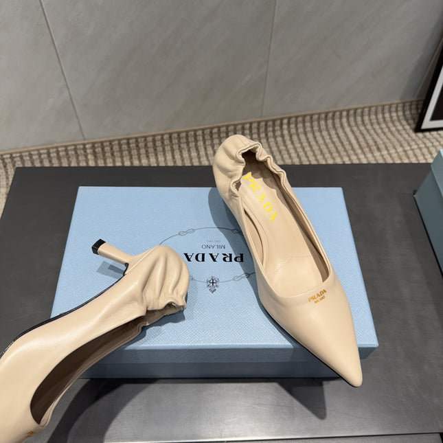 PRADA 26S POINTED TOE PUMPS 55MM IN NUDE SHEEPSKIN