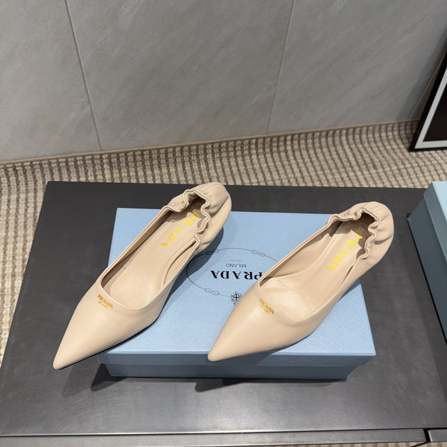 PRADA 26S POINTED TOE PUMPS 55MM IN NUDE SHEEPSKIN