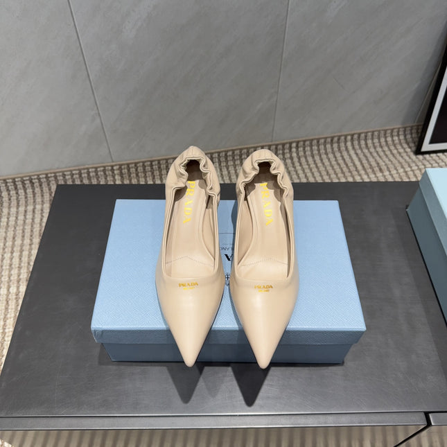 PRADA 26S POINTED TOE PUMPS 55MM IN NUDE SHEEPSKIN