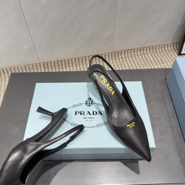 PRADA 26S POINTED TOE SLINGBACK HIGH HEELS 55MM IN BLACK SHEEPSKIN