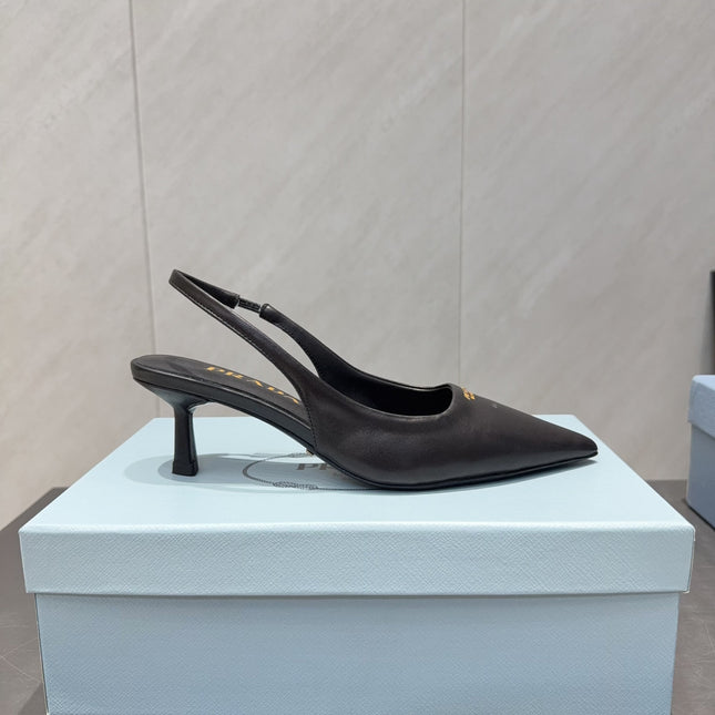 PRADA 26S POINTED TOE SLINGBACK HIGH HEELS 55MM IN BLACK SHEEPSKIN