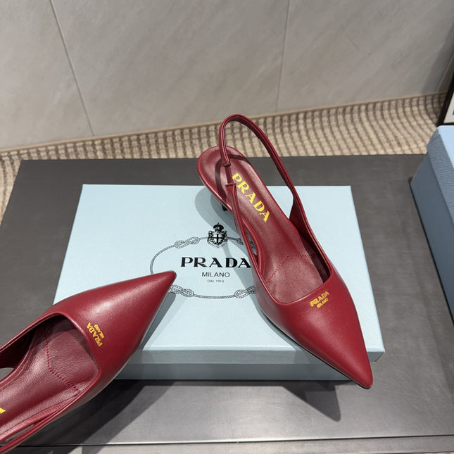 PRADA 26S POINTED TOE SLINGBACK HIGH HEELS 55MM IN DARK RED SHEEPSKIN