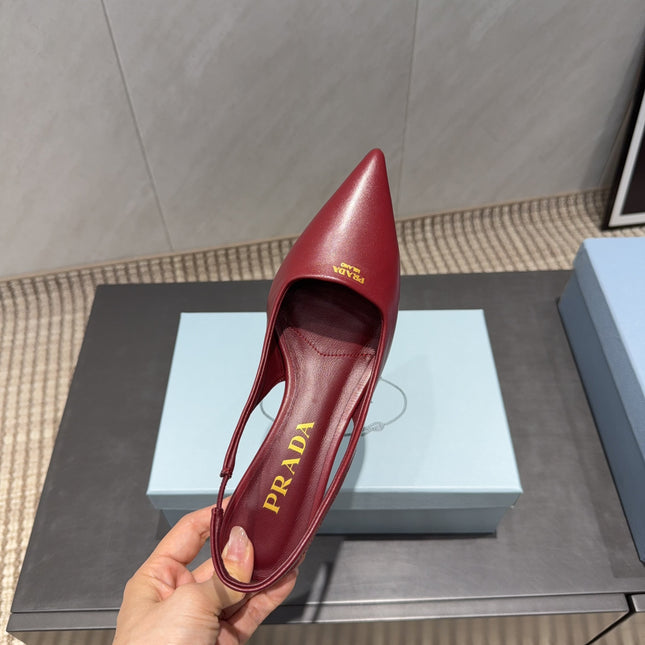 PRADA 26S POINTED TOE SLINGBACK HIGH HEELS 55MM IN DARK RED SHEEPSKIN