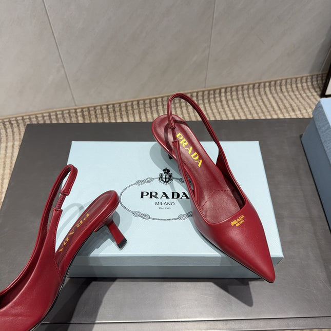 PRADA 26S POINTED TOE SLINGBACK HIGH HEELS 55MM IN DARK RED SHEEPSKIN