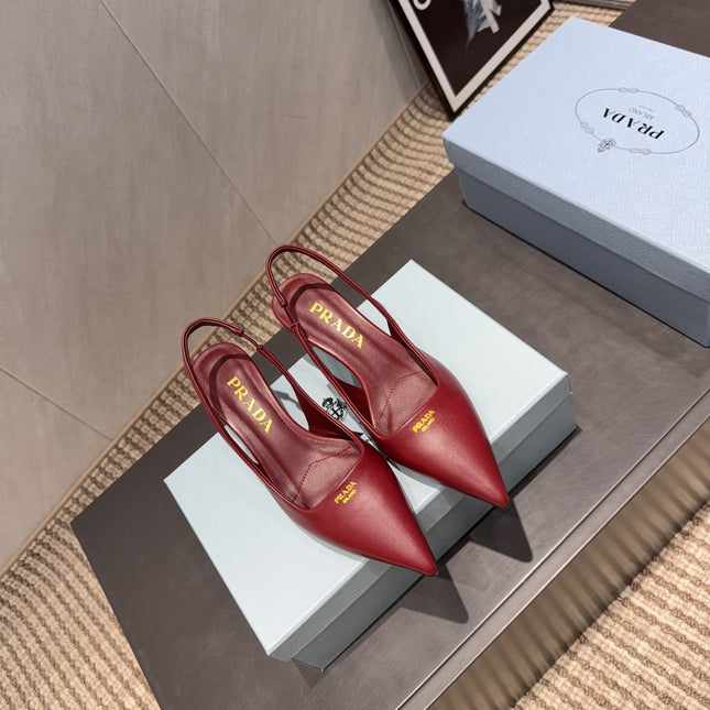 PRADA 26S POINTED TOE SLINGBACK HIGH HEELS 55MM IN DARK RED SHEEPSKIN