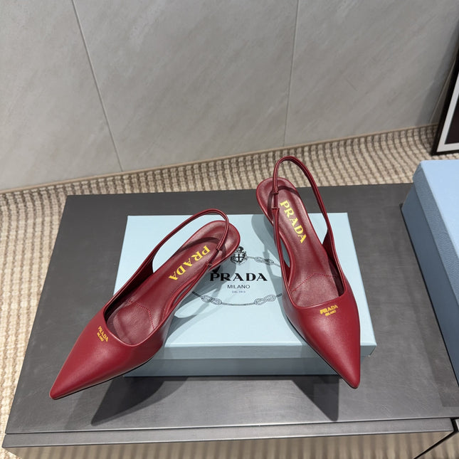 PRADA 26S POINTED TOE SLINGBACK HIGH HEELS 55MM IN DARK RED SHEEPSKIN