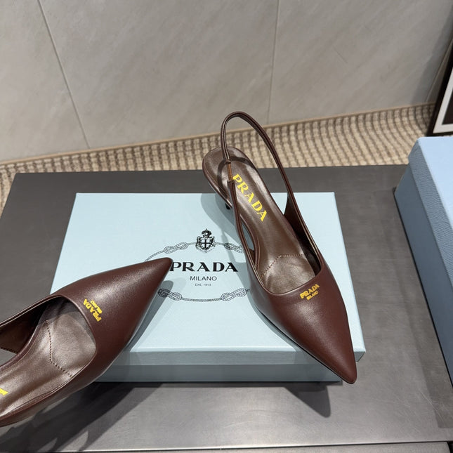 PRADA 26S POINTED TOE SLINGBACK HIGH HEELS 55MM IN DARK BROWN SHEEPSKIN