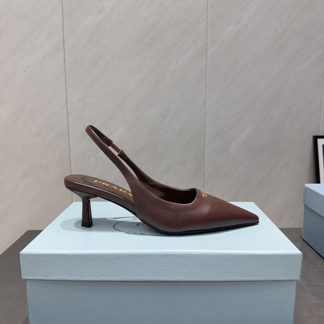 PRADA 26S POINTED TOE SLINGBACK HIGH HEELS 55MM IN DARK BROWN SHEEPSKIN