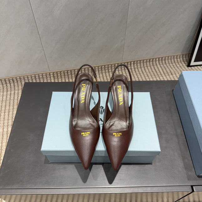PRADA 26S POINTED TOE SLINGBACK HIGH HEELS 55MM IN DARK BROWN SHEEPSKIN