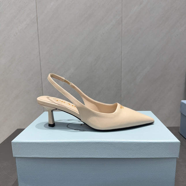 PRADA 26S POINTED TOE SLINGBACK HIGH HEELS 55MM IN NUDE SHEEPSKIN
