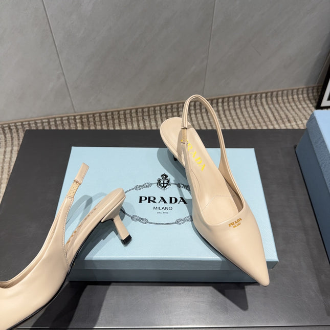 PRADA 26S POINTED TOE SLINGBACK HIGH HEELS 55MM IN NUDE SHEEPSKIN