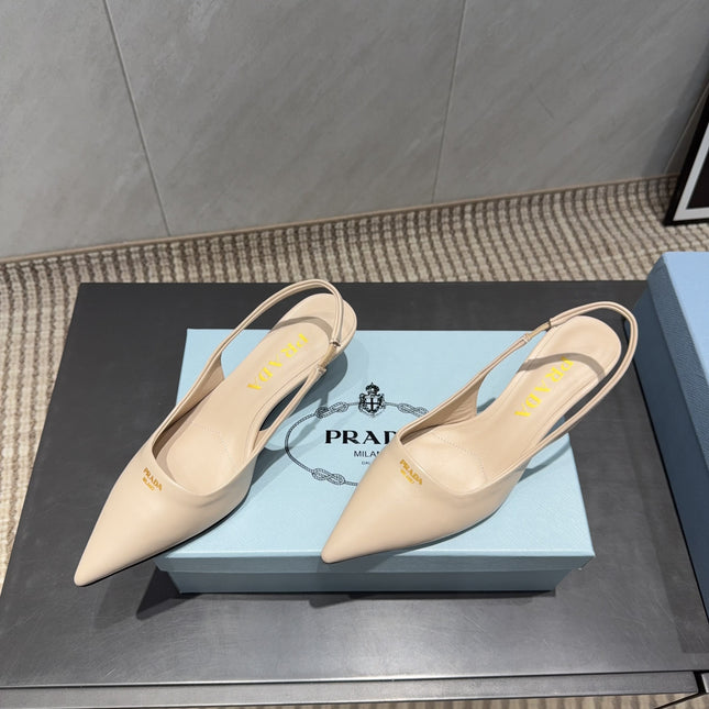 PRADA 26S POINTED TOE SLINGBACK HIGH HEELS 55MM IN NUDE SHEEPSKIN