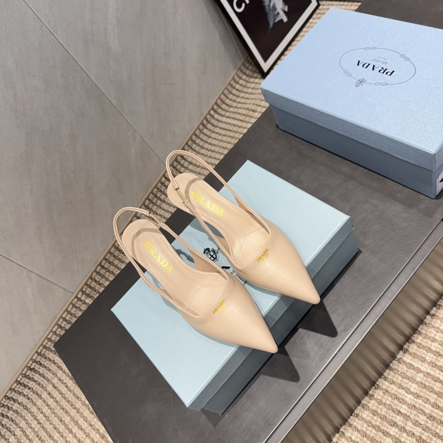 PRADA 26S POINTED TOE SLINGBACK HIGH HEELS 55MM IN NUDE SHEEPSKIN
