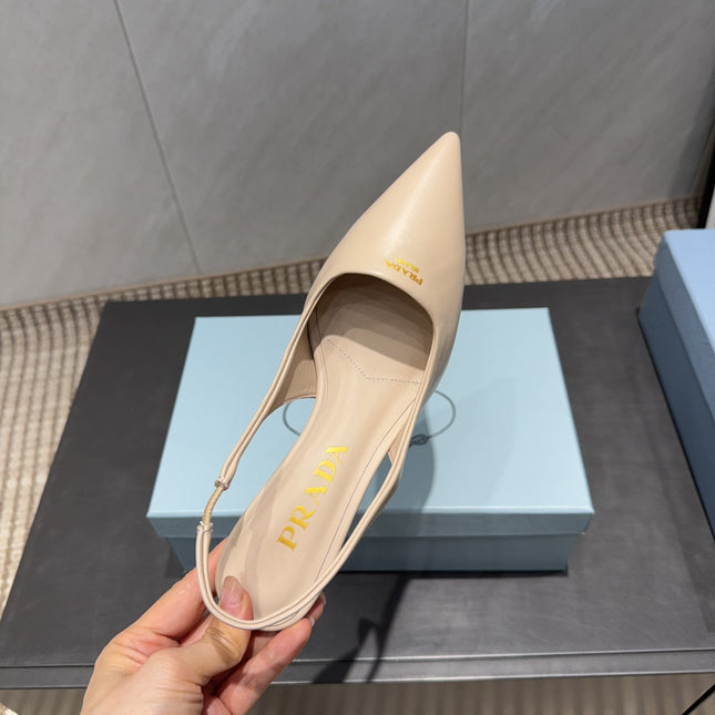 PRADA 26S POINTED TOE SLINGBACK HIGH HEELS 55MM IN NUDE SHEEPSKIN
