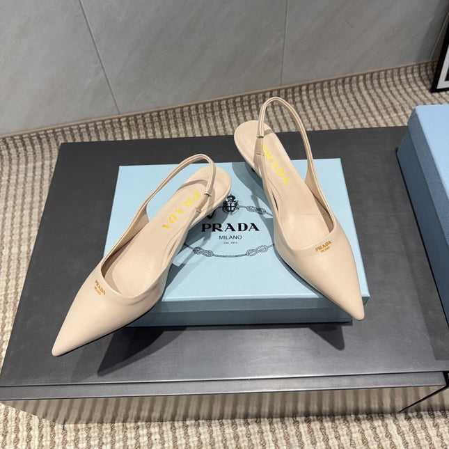 PRADA 26S POINTED TOE SLINGBACK HIGH HEELS 55MM IN NUDE SHEEPSKIN