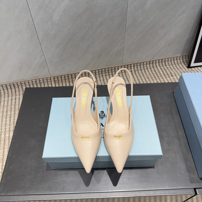 PRADA 26S POINTED TOE SLINGBACK HIGH HEELS 55MM IN NUDE SHEEPSKIN