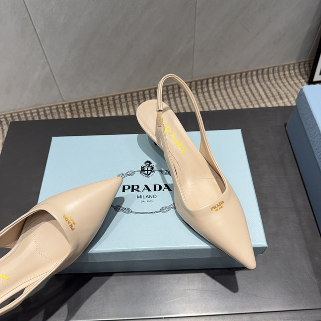 PRADA 26S POINTED TOE SLINGBACK HIGH HEELS 55MM IN NUDE SHEEPSKIN