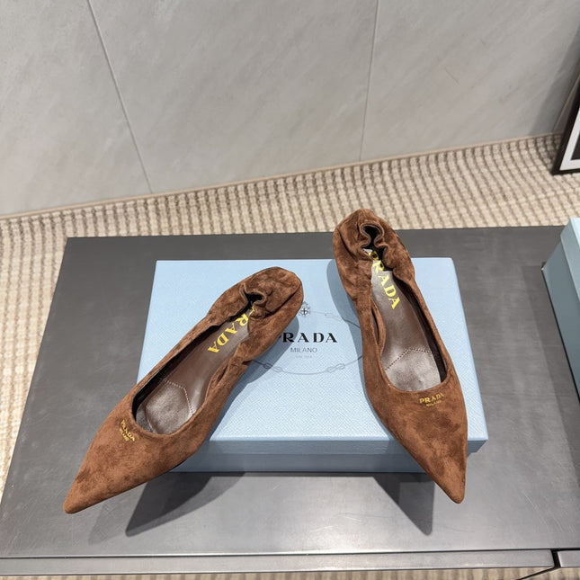 PRADA 26S PUMPS 55MM IN BROWN SUEDE