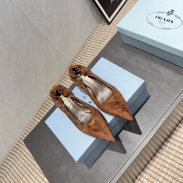 PRADA 26S PUMPS 55MM IN BROWN SUEDE