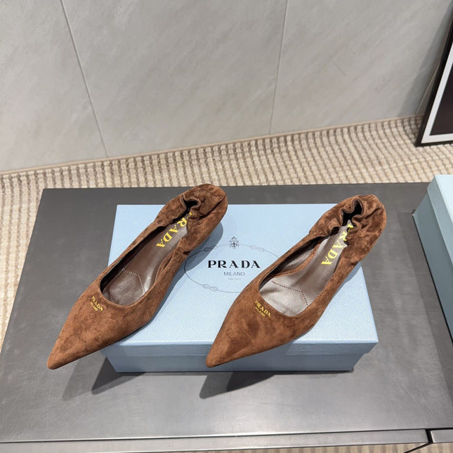 PRADA 26S PUMPS 55MM IN BROWN SUEDE