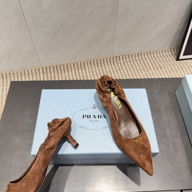 PRADA 26S PUMPS 55MM IN BROWN SUEDE