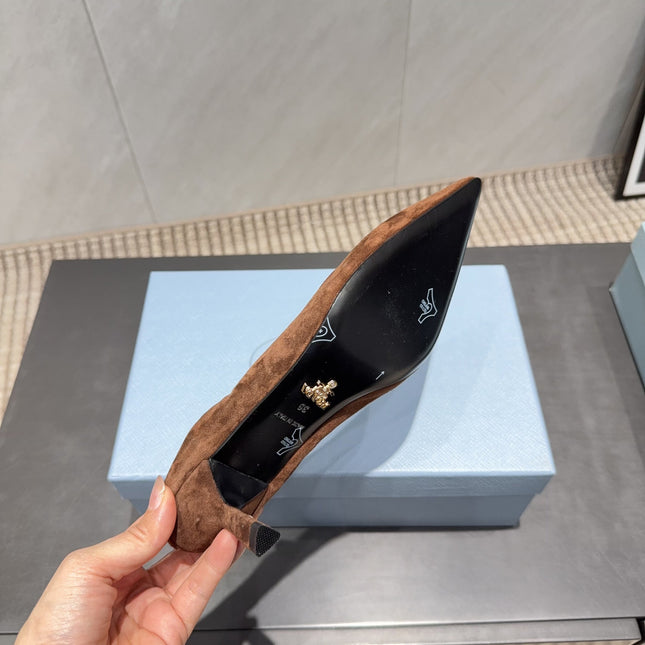 PRADA 26S PUMPS 55MM IN BROWN SUEDE