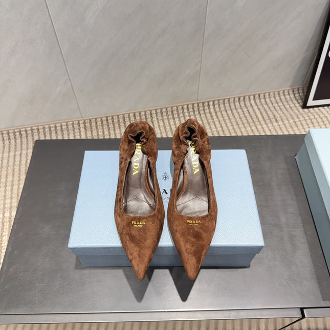 PRADA 26S PUMPS 55MM IN BROWN SUEDE