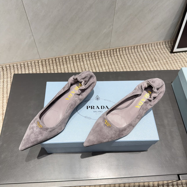 PRADA 26S PUMPS 55MM IN TAUPE BROWN SUEDE