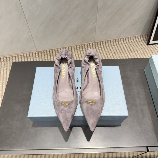 PRADA 26S PUMPS 55MM IN TAUPE BROWN SUEDE