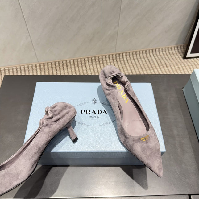 PRADA 26S PUMPS 55MM IN TAUPE BROWN SUEDE