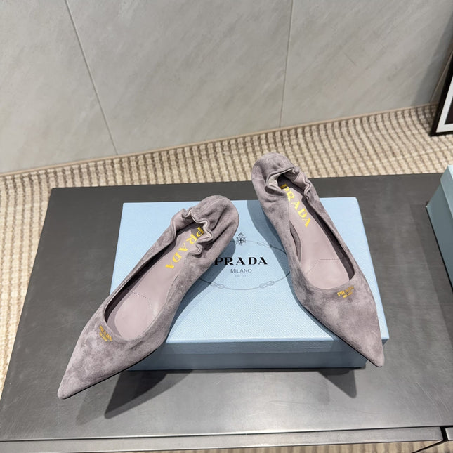 PRADA 26S PUMPS 55MM IN TAUPE BROWN SUEDE