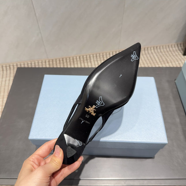 PRADA 26S POINTED TOE SLINGBACK HIGH HEELS 55MM IN BLACK SUEDE