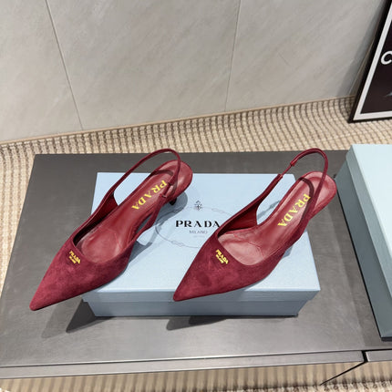 PRADA 26S POINTED TOE SLINGBACK HIGH HEELS 55MM IN DARK RED SUEDE
