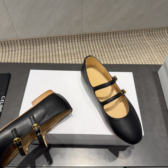 CELINE 26S BALLET FLATS IN BLACK CALFSKIN
