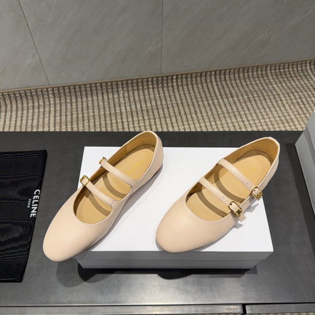 CELINE 26S BALLET FLATS IN BEIGE CALFSKIN