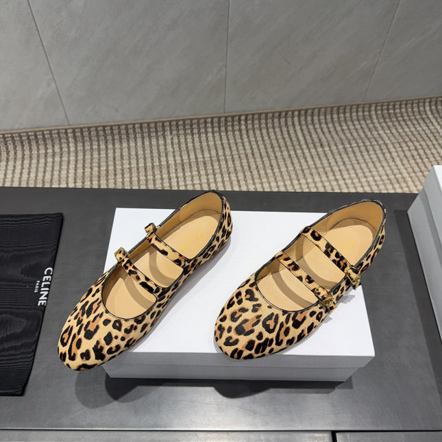 CELINE 26S BALLET FLATS IN LEOPARD PRINT FUR