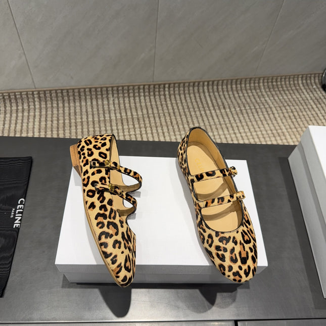 CELINE 26S BALLET FLATS IN LEOPARD PRINT FUR