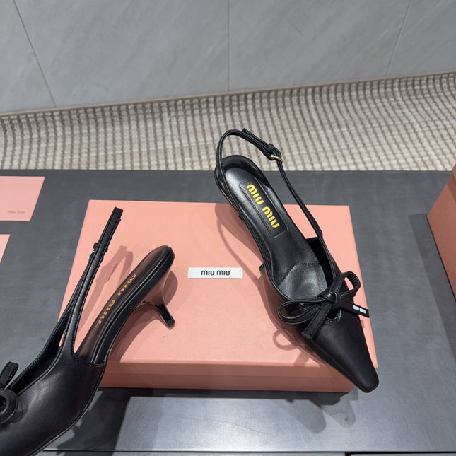 MIUMIU 26S SLINGBACK 55MM IN BLACK CALFSKIN WITH BOW