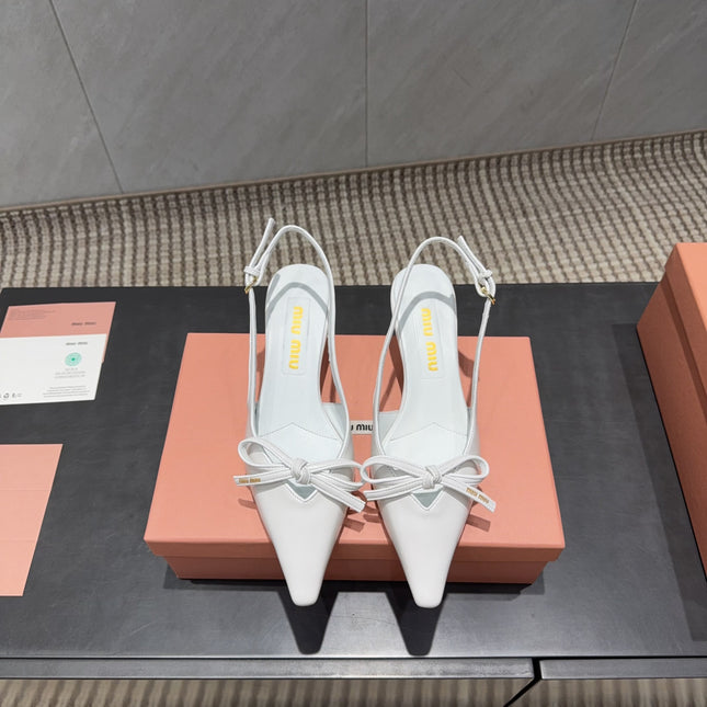 MIUMIU 26S SLINGBACK 55MM IN WHITE CALFSKIN WITH BOW