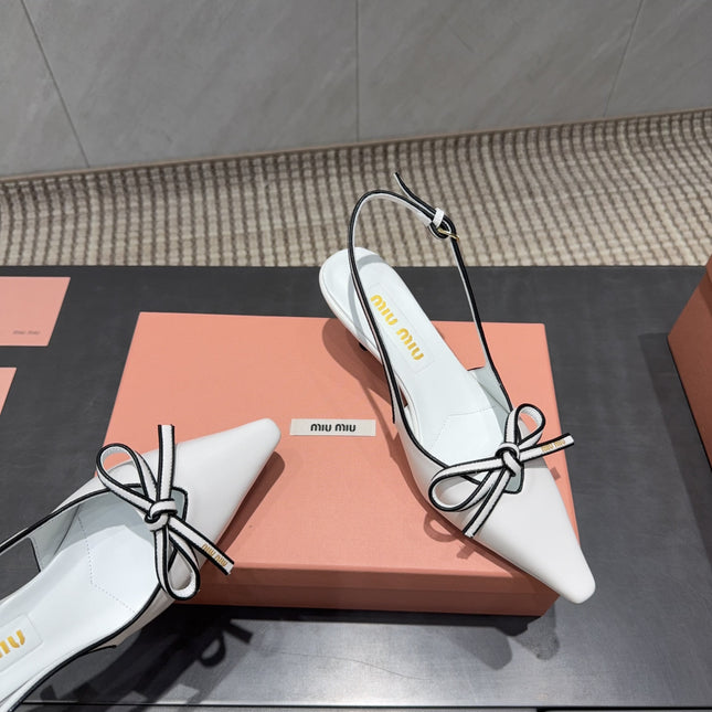 MIUMIU 26S SLINGBACK 55MM IN WHITE AND BLACK CALFSKIN WITH BOW