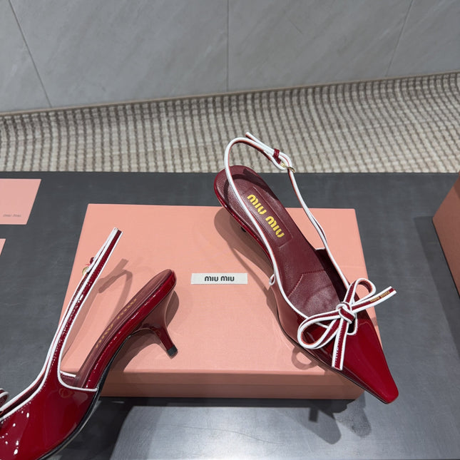 MIUMIU 26S SLINGBACK 55MM IN DARK RED CALFSKIN WITH BOW