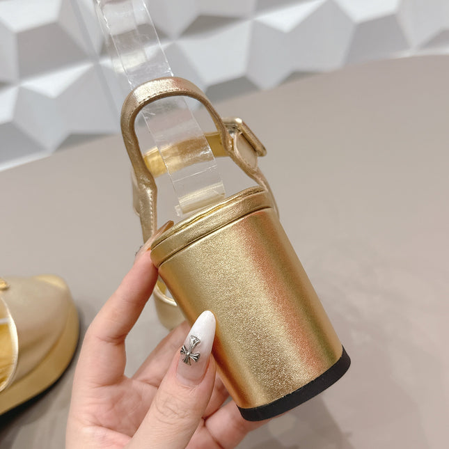 PRADA 26S HEELED SANDALS 75MM IN GOLD CALFSKIN WITH LOGO
