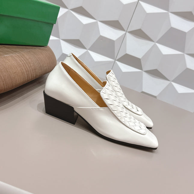 BOTTEGA VENETA 26S VENTURA LOAFERS 40 MM IN WHITE INTRECCIATO CALFSKIN