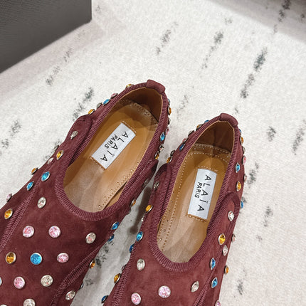 ALAIA 26S EMBELLISHED FLATS IN BROWN SUEDE
