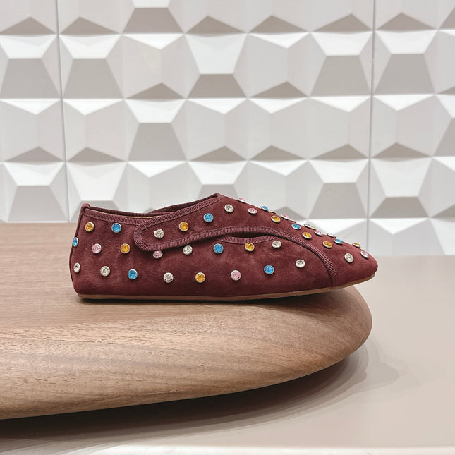 ALAIA 26S EMBELLISHED FLATS IN BROWN SUEDE