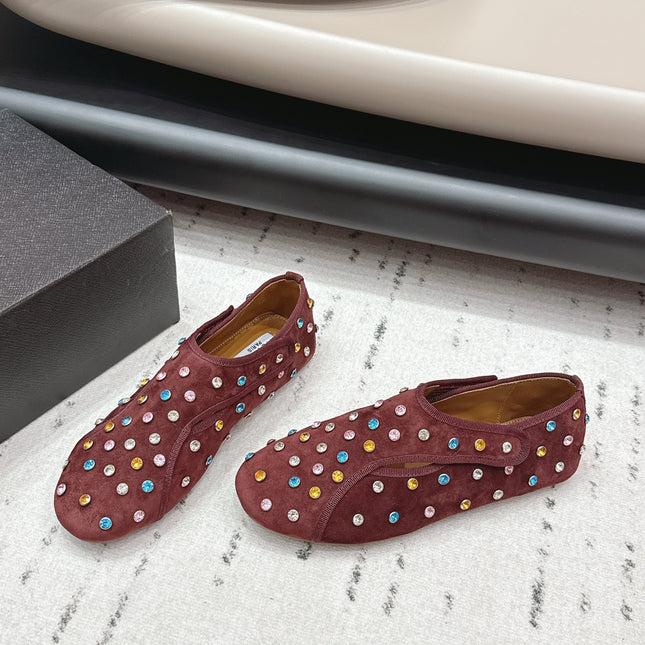ALAIA 26S EMBELLISHED FLATS IN BROWN SUEDE