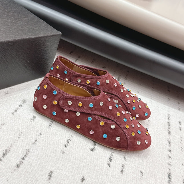 ALAIA 26S EMBELLISHED FLATS IN BROWN SUEDE